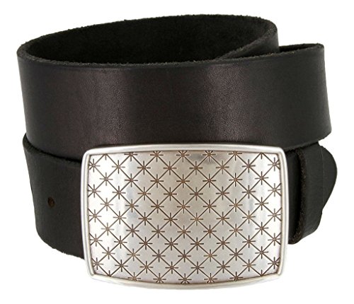 Cross Quilted Star English Silver Mens Leather Belt