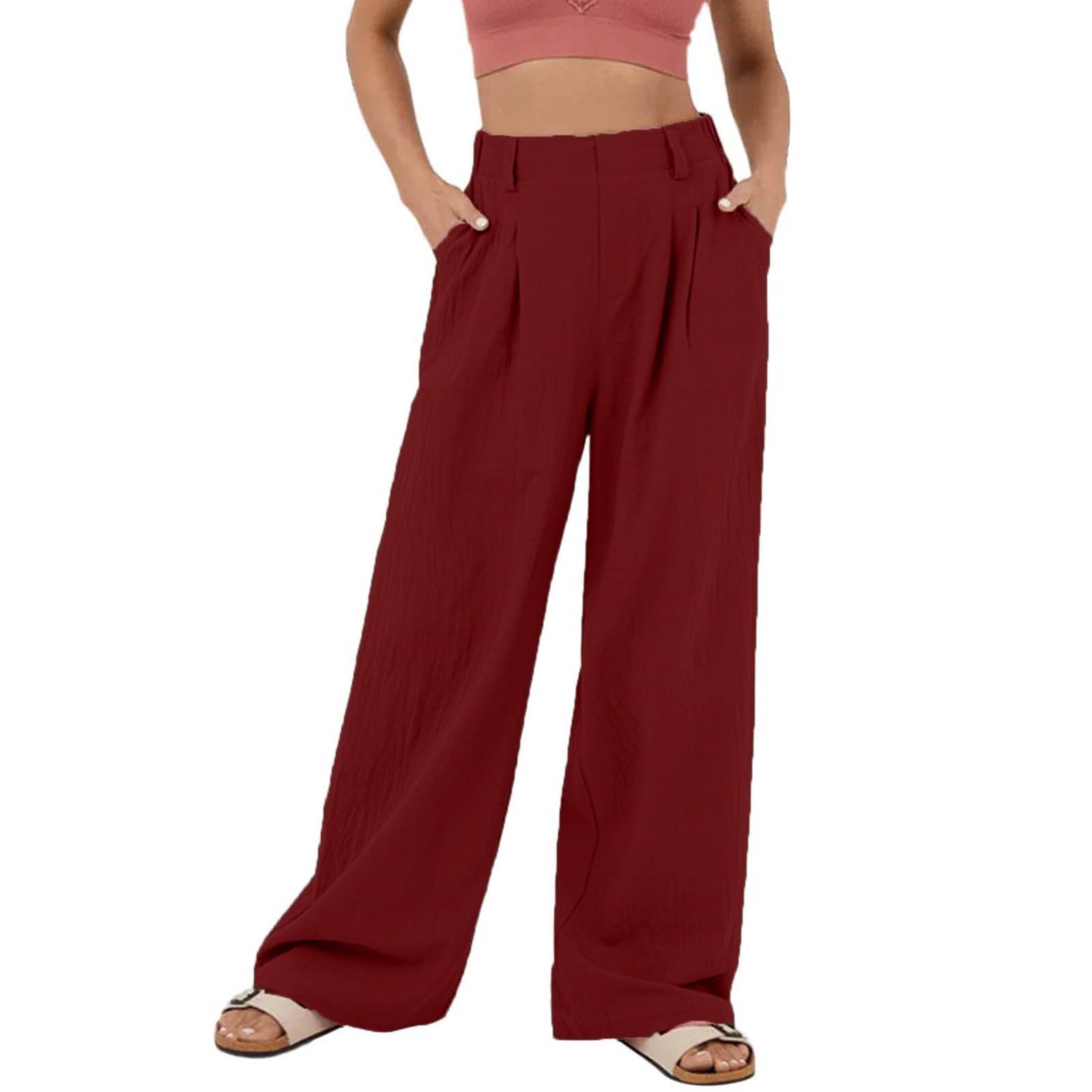 ZWRXW Womens Wide Leg Suit Pants High Elastic Waisted Business Work Trousers Straight Leg Office Dress Pants with