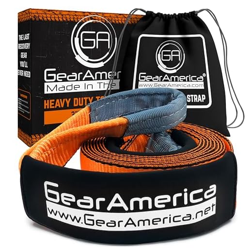 GearAmerica Heavy Duty 20 ft Tow Strap | 35,000 lbs (17.5 Tons) Strength | Use for Emergency 4x4 Towing, Recovery or Winch Extension | Triple Reinforced Loops, Protective Sleeves & Storage Bag
