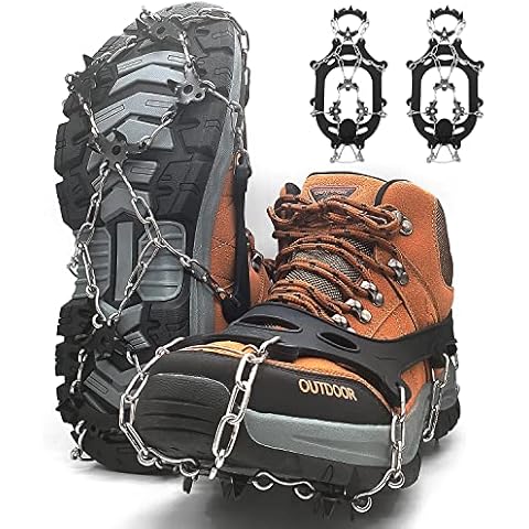 IJIAMY Ice Snow Grips Traction Cleat Crampons, Silicone Anti-Slip Shoes Ice Gripper 1 Pair, 18 Stainless Steel Spikes for Winter Outdoor Hiking Fishing Walking Climbing Jogging Cover