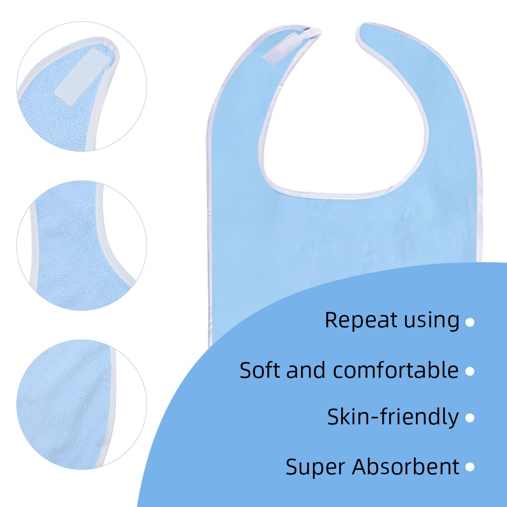 HANNEA® 30'' Adult Bib for Men and Women, Soft Towel Cloth, Absorbent, Adjustable Hoop and Loop Closures, Durable, Machine Washable, Full Coverage for Dining, Nursing Homes, and Special Needs Care - Image 3 thumbnail