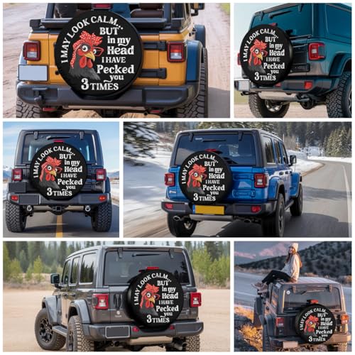 Image of GENANY Funny Chicken Father's Day PVC Spare Tire Cover for RV Trailer, Waterproof, Size 14 Fits 24-27 Inch