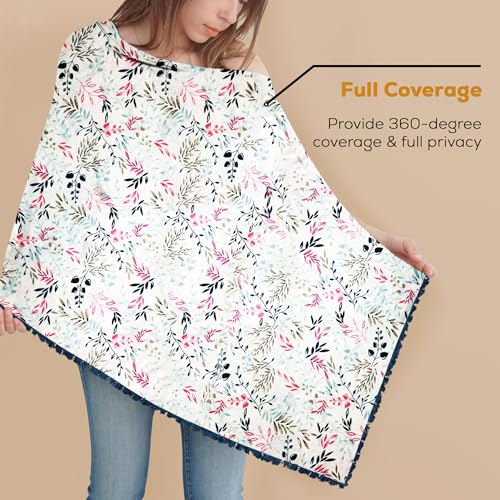Image of Pepperika Rayon Nursing Cover for Breastfeeding Mother Multiuse Poncho Style Shawl Feeding Cover for Nursing Mom Scarf with Buttons Cotton Feeding Apron (Pack of 1) Multicolour /Off White