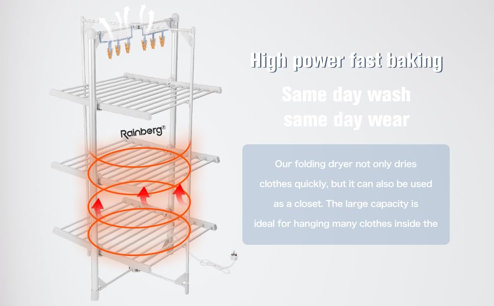 Rainberg XL Large 3-tier Foldable Heated Clothes Airer Folding Foldable Laundry Clothes Horse Portable Heated Rail Rack Dryer For Natural Drying Indoor Outdoor 36 Rails, 150cm x 74cm x 73cm