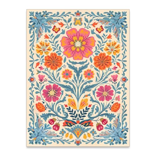 Haitunone Blue Mexican Flower Wall Art Tropical Eclectic Floral Poster Colorful Vintage Botanical Canvas Prints for Farmhouse Kitchen Gallery Wall Decor 12X16 inch Unframed