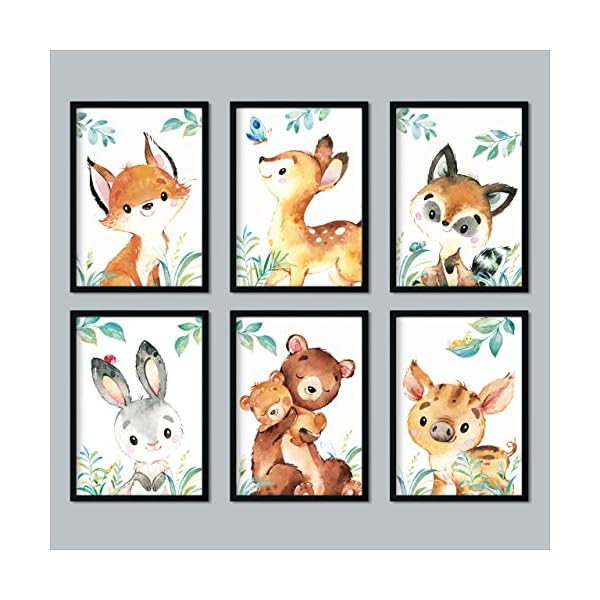 LALELU-Prints | A4 Bilder Kinderzimmer Deko Mädchen Junge | Zauberhafte Wald-Tiere | Poster Babyzimmer | 6er Set… – Bild 3