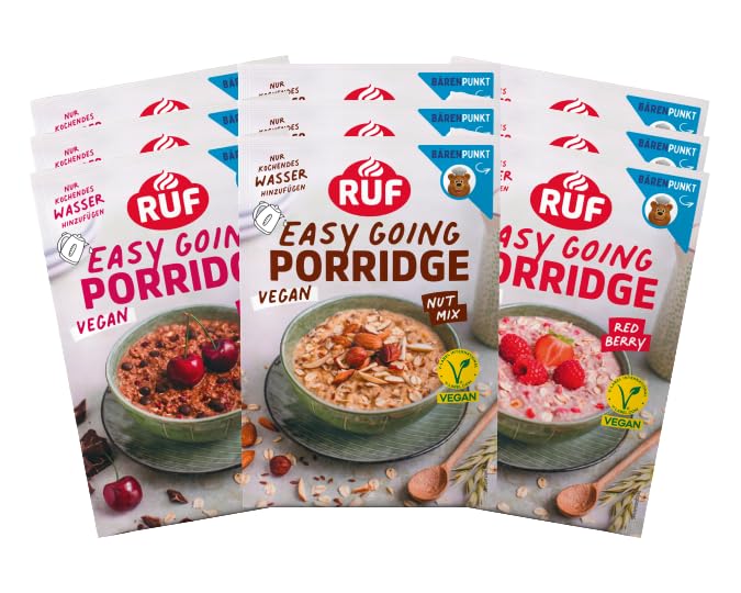 RUF Probier Set Porridge Vegan (15 Stück) 5 x 3 verschiedene Sorten Instant Haferbrei für ein schnelles und gesundes Frühstück, 15 x 65g Beutel