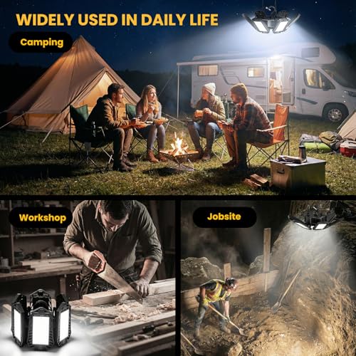 Image of LED Work Light Compatible with Dewalt 20V Battery - 68W 6800LM Ceiling Flood Light 6+1 Deformable Panels Garage Light with Type-C & USB-A, Emergency Camping Light for Shed, Workshop, Job Site