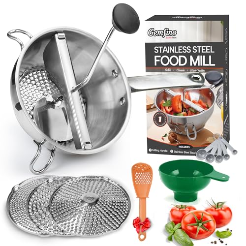 Stainless Steel Food Mills With 3 Milling Discs,Ergonomic design Of Rotary Food Mills For Tomato Sauce,Potatoes,Jams,Stainless Steel Handle and Dishwasher Safe,Includes Multifunctional Spoon