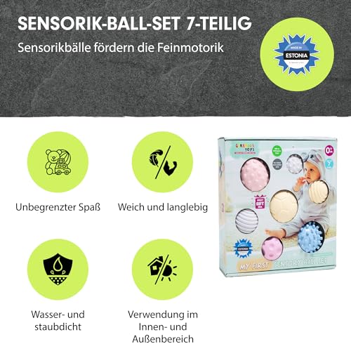 GERARDO’S Toys Small Ball Set mit 7 Bällen verschiedener Textur für Kinder und Babys, ungiftig und BPA frei