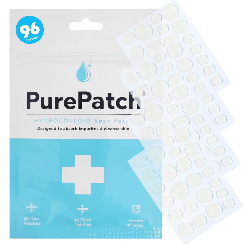PurePatch Pimple Patches, 96 Hydrocolloid Spot Patches with Salicylic Acid & Tea Tree Oil, 3 Sizes