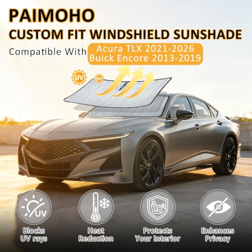 Image of Thickened Sun Shade for Acura TLX 2021-2026 /Buick Encore 2013-2019 | Accordion Front Window Sunshade Aluminum Reflective UV Protection Shield, Foldable Sun Visor with Storage Bag Car Accessories