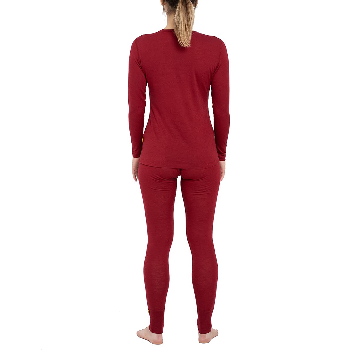 Menique - Leggings da donna, a vita alta, in lana merino, 160 g/m², termici, Ciliegia reale, L