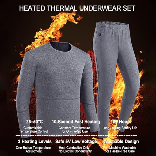 Conjunto Térmico USB Hombre Mujer, 28 Zonas Calefacción Rápida, Algodón Suave Transpirable, Ideal Esquí Moto Trabajo Frío, Control 3 Niveles