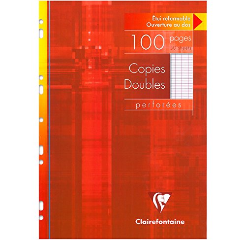 CLAIREFONTAINE Lot de 10 Etuis de 100 pages Copies doubles perforées 21x29,7 cm 90 g Séyès Grands carreaux