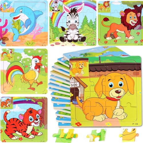 18 PCS Puzzles Niños de Madera, Regalos Cumpleaños Niños Colegio, Detalles Cumpleaños Infantil Invitados, Mini Juegos, Sorpresas Cumpleaños, Envase Regalitos Individuales (Pack 18 Puzzles)