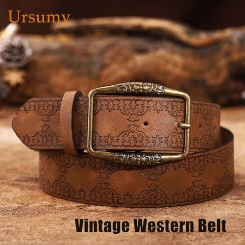 Ursumy Womens Cowgirl Belt Vintage Western Belt Ladies Carving Design Waist Belts for Pants Jeans3