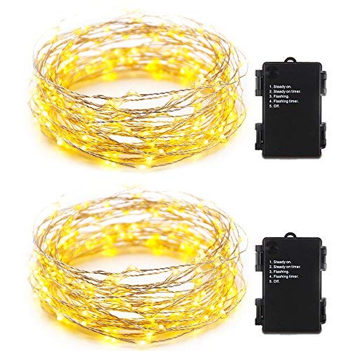 RcStarry(TM){240LED 40Ft}Battery String lights,2-Pack Battery Operated 240 LED String Lights on 40Ft Long Silver Coating Copper Wire,Waterproof for Indoor&Outdoor Use with Timer(Warm White)