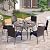 PHI VILLA 7 Pieces Outdoor Round Dining Set for 6, Large Wrought Iron Dining Table with Umbrella Hole & Cushioned Wicker Rattan Chairs, Dining Furniture Set for Patio, Deck, Yard, Porch