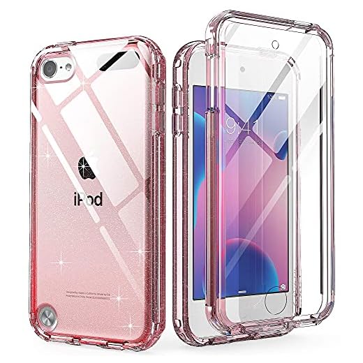 iPod Touch 7th Generation Case, IDweel Armor Shockproof Case Build in Screen Protector Heavy Duty Full Protection Shock Resistant Hybrid Rugged Cover for Apple iPod Touch 5/6/7th, Pink Glitter