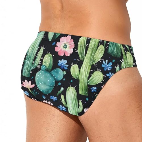 Cactus Green Flower Mens Swim Briefs Sexy Bikini Swimwear Bathing Suits Trunks3