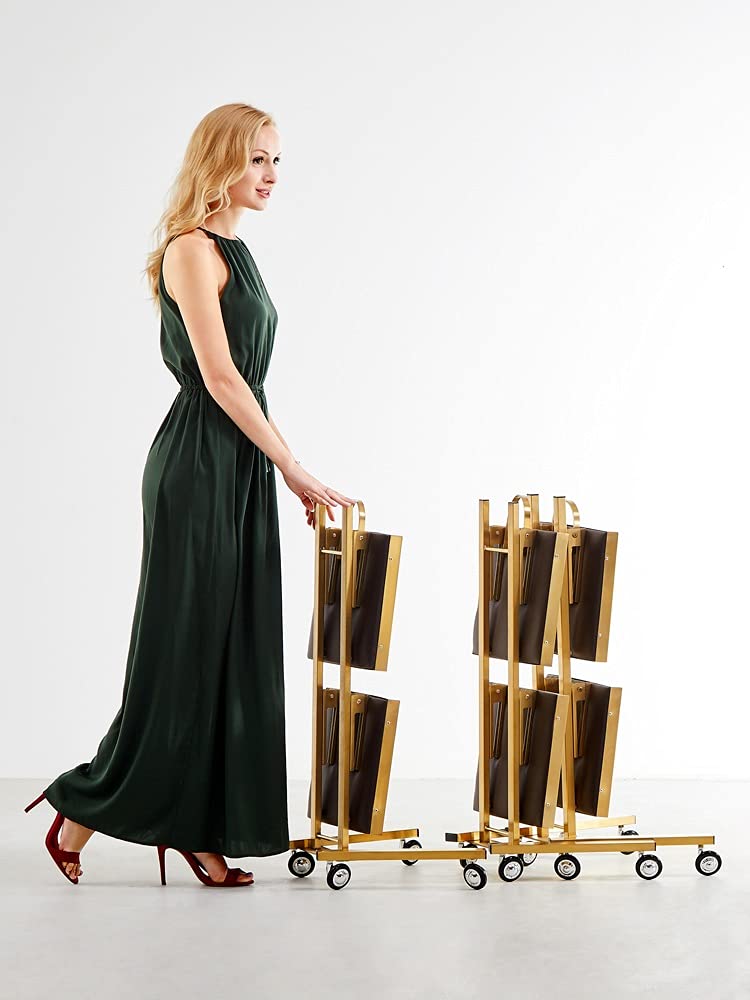 Carrello a Mano con Ruote, Carrello portaoggetti con Vassoio portaoggetti, Supporto portaoggetti in Acciaio Inox con Ruote, 3 Livelli, Oro(Livello Oro-2