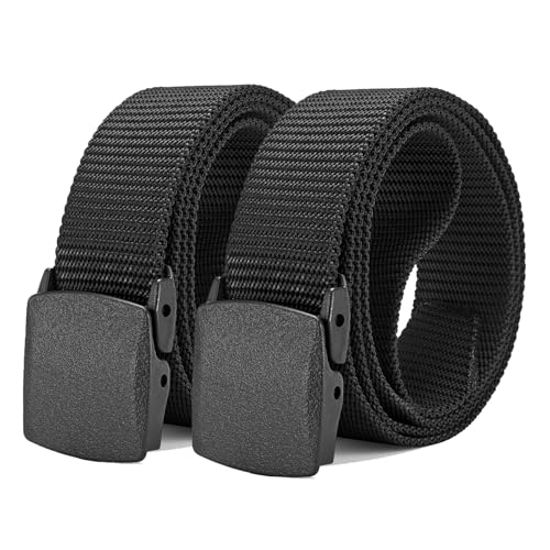 MACBORO 2-Pack Tactical Nylon Military Web Belt - TSA Approved Non-Metal Nickel Free Hypoallergenic Plastic Belt Buckles