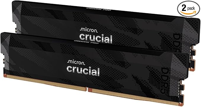 Crucial Pro DDR5 RAM 32GB Kit (2x16GB), 6400MHz CL32, Overclocking Desktop Gaming Memory, Intel XMP 3.0 & AMD Expo Compatible, Black - CP2K16G64C32U5B