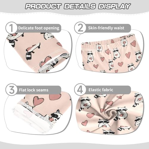 Cute Doodle Raccoon Heart Girls Leggings Soft Stretch Workout Yoga Dance Pants for Kids Casual Tights3