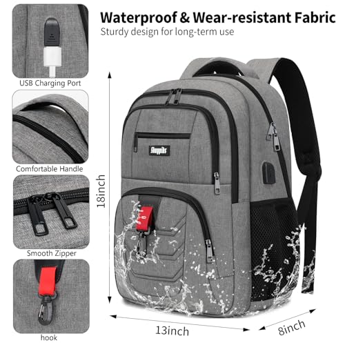 School Backpack for Boys Teens, Backpack for Men Women, 15.6 Inch Laptop Backpacks with USB Port, Water Resistent book bag, Work College Student Bookbag, back pack, Grey4