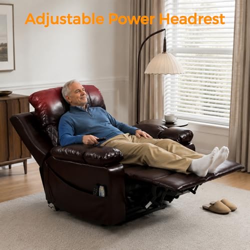 Image of FUNECORP Power Lift Recliner Chair Triple Motor with Vibration Massage and Lumbar Heating, Adjustable Headrest for Elderly People, Faux Leather