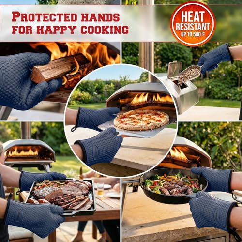 Image of KITCHEN PERFECTION Silicone Pizza Oven Gloves - Heat Resistant Oven Mitts | Waterproof, 5-Finger Design For A Better Grip, for Outdoor & Indoor Pizza Ovens, Compatible with Ooni, Ninja, Gozney & More