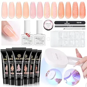 SAVILAND Poly Gel Nail Kit - 6 Colors Nail Extension Gel with 36W Portable Handheld Mini U V LED Lamp for Curing, All-In-1 Nail Art Tools French Manicure Starter Classic Color Series for Home DIY