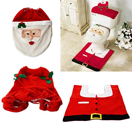 himaly Housse de siège de Toilette Motif Père Noël, Housse de Toilette de Noël/siège de Toilette de Noël de Luxe/Tapis de Bain de Noël, pour la décoration de Noël Cover