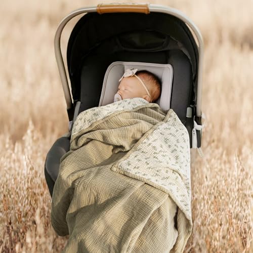 Image of lulumoon Muslin Baby Blanket for Unisex - Soft Cotton Receiving Blanket for Infant - 4 Layer Reversible Breathable Crib Bedding for Stroller and Nursery Decor 47 inchx47 inch (Olive Tree)