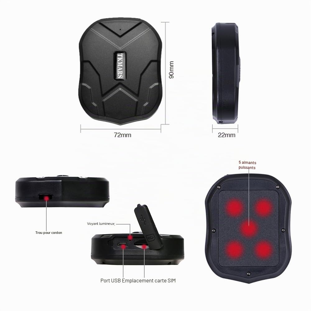 Traceur GPS Voiture sans Abonnement TK905 Localisateur GPS Antivol de Voiture Dispositif de Suivi en Temps Réel des Bus pour la Gestion de Flotte Alarme Camping Car Étanche et Longue Veille 5000mAh