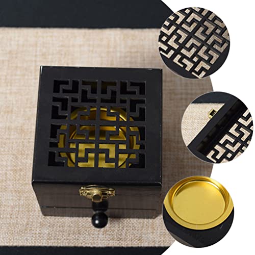 TOPBATHY Wooden Charcoal Burner Storage Boxes Decorative Wooden Incense Box Hollow Square Incense Holder Practical Incense Burner Woodsy Decor Wood Incense Burner - Image 2