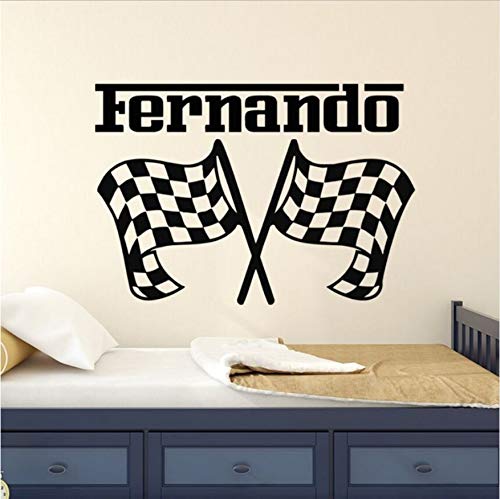 Wall Sticker Children's Decoration Personalized Name Car Racing Wall Decal Race Banners Wall Art Mural Removable Custom Name Stickers 82X57Cm