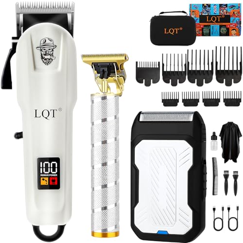 LQT Juego de cortaúñas y recortadoras para hombre, inalámbricas, profesional, recortadora de cabello y barba con palanca ajustable y gran capacidad de batería, maquinilla de afeitar eléctrica para