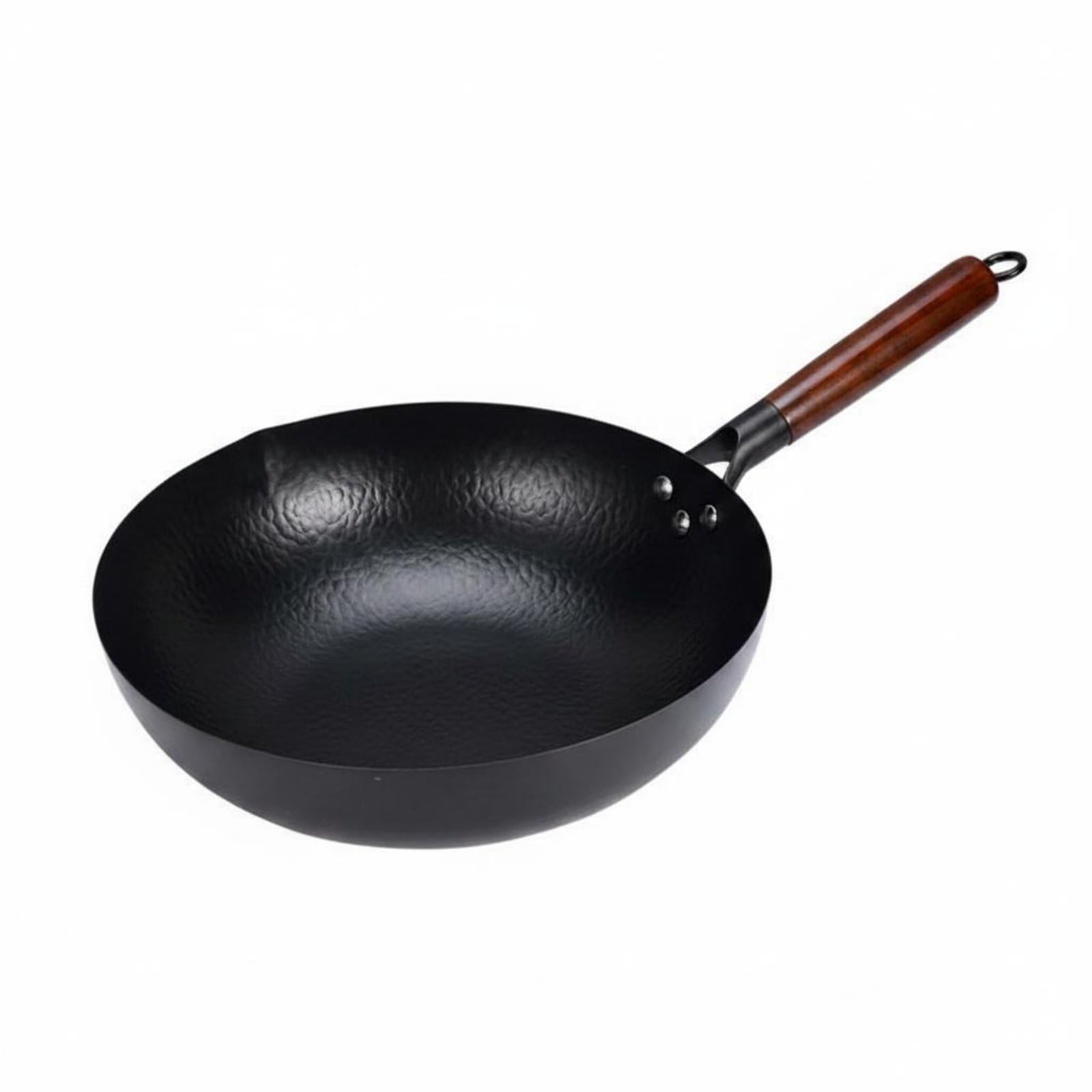 Wok de Hierro Forjado a Mano Sartén de Hierro Sartenes para Saltear Sartén Plana sin Recubrimiento Material Puro y Libre, Wok Tradicional Forjado De Hierro De 32cm Sin Tapa