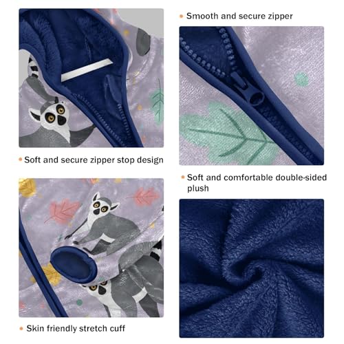 Lemurs Among Leaves and Dots Toddler Fleece Jacket Girl Boys Hooded Fleece Jacket Coat Warm Outwear Zip-up 3-10T3