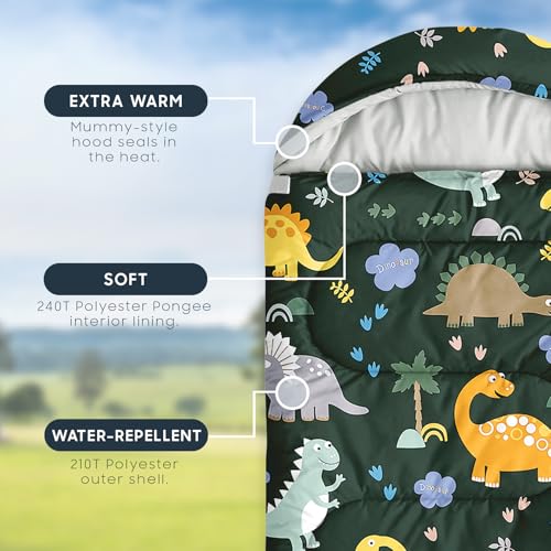 Wake In Cloud - Bolsa de Dormir Infantil para Niños, Ligera y Compacta para Camping en 3 Estaciones, Diseño Dinosaurio Jurásico miniatura 3