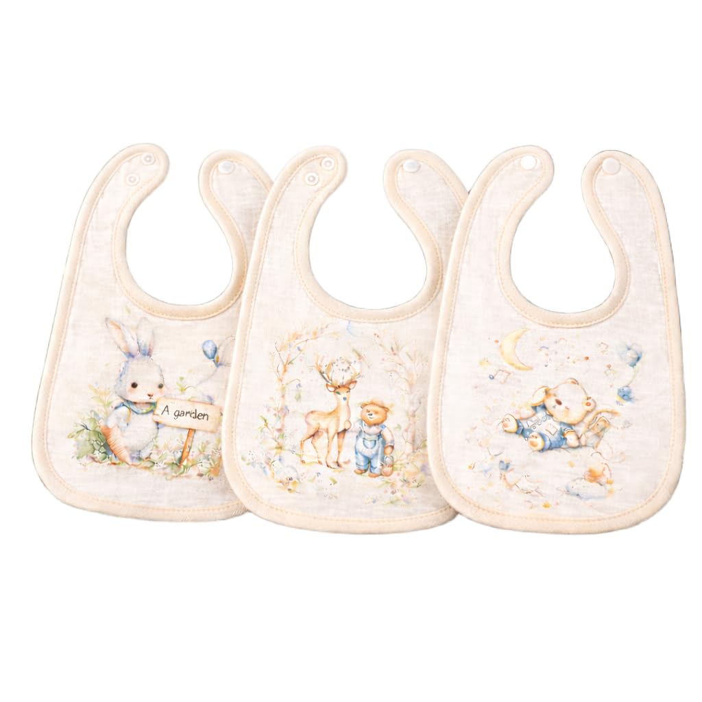 Pack of 4 Baby Bibs for Newborn & Infant | Soft Cotton Absorbent Feeding Bibs | Adjustable Snap Closure | Cute Cartoon Printed Bibs for Boys & Girls | Reusable Drool & Feeding Bib Set-image-32