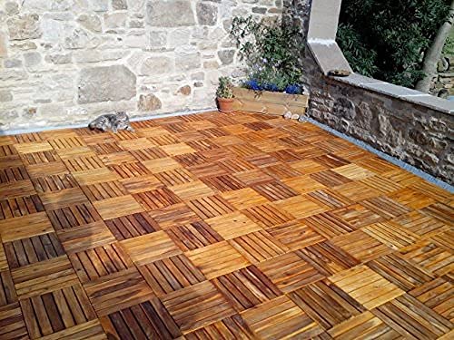 Tegels van massief acacia, kleurrijke glasparels, 6 stuks, extra dik voor terrassen van hout voor patio, tuin, balkon, whirlpool. Tegels vierkant voor terras 30 cm - Image 4