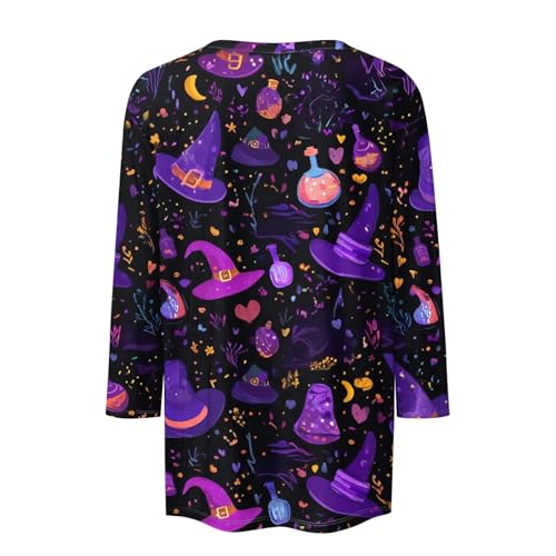 Cute Funny Halloween Shirts for Women Plus Size 3/4 Length Long Sleeve Womens Tops Witch Gothic Renaissance Shirt