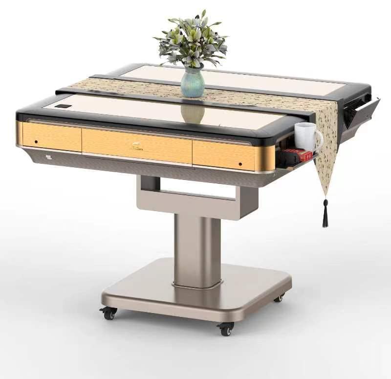 X300 Best Premium Automatic Folding Mahjong Table - Noise Reduction with Cover,One Year Warranty, (Gold, 44mm 144pc Chinese Large Tiles-No Number)