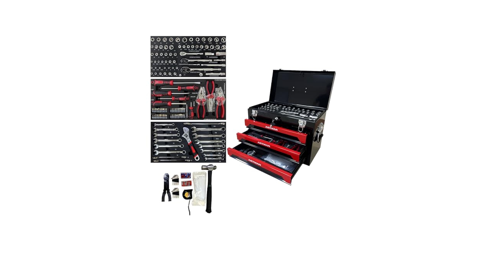 専用BOX 3 Drawers Heavy Duty Metal Tool Box with 439-Piece Mechanics
