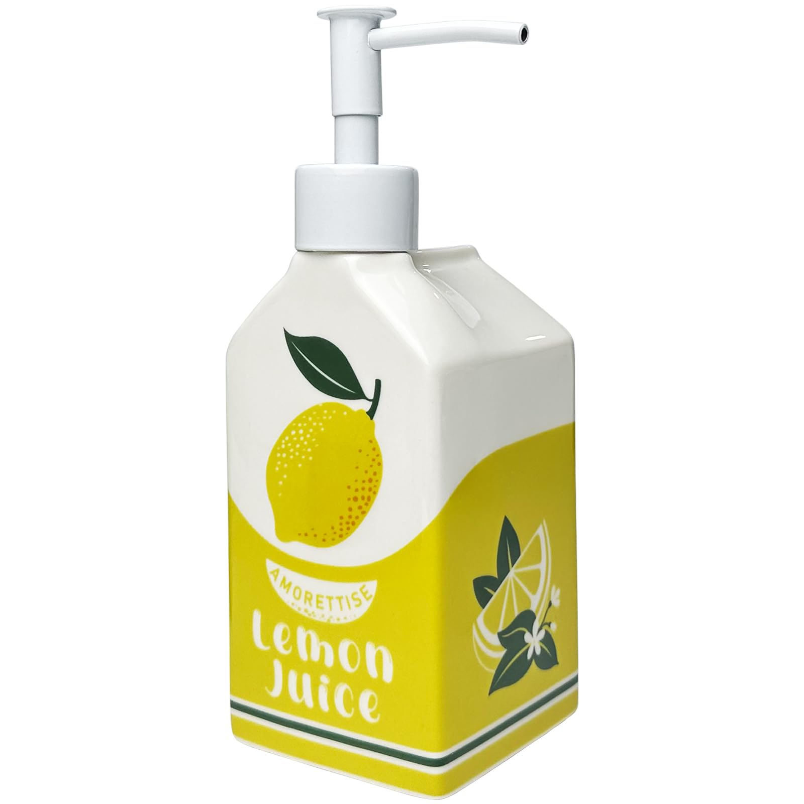 Ceramic Lemon Juice Soap Dispenser, Liquid Hand Soap Pump, Refillable Lotion Bottle for Bathroom Kitchen Dish Soap (Lemon)