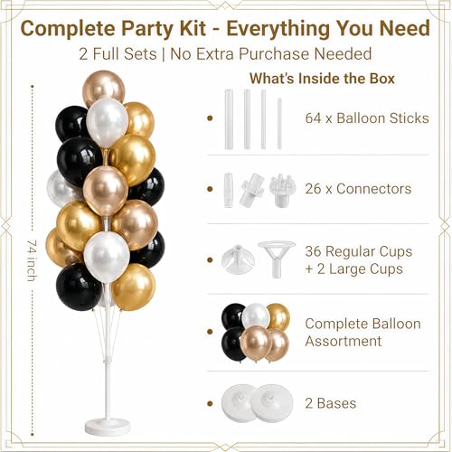 Image of Black Gold Balloon Tower Kit Set of 2 With Base,Pole for Party Decor