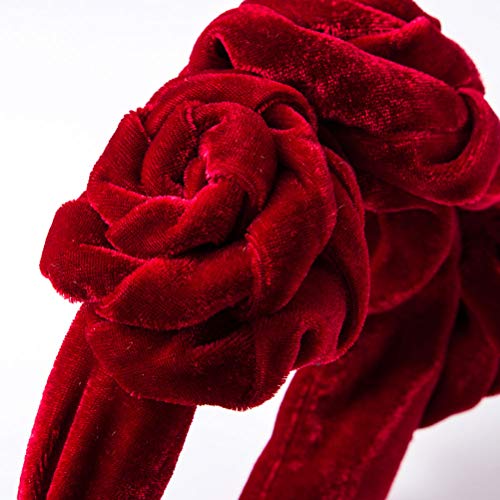 Golden Velvet Flower Headband with Large Flower Hair Clasp and Stylish Headband (Red) - Image 2